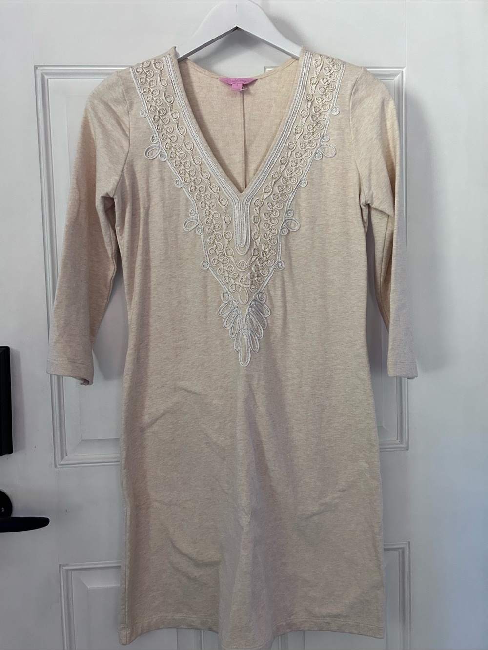 Lilly Pulitzer Cream Embroidered V-Neck Mini Dress